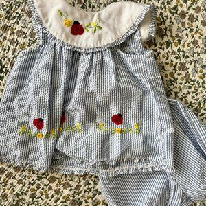 Vintage Little Bitty Seersucker Ladybug Set 24M